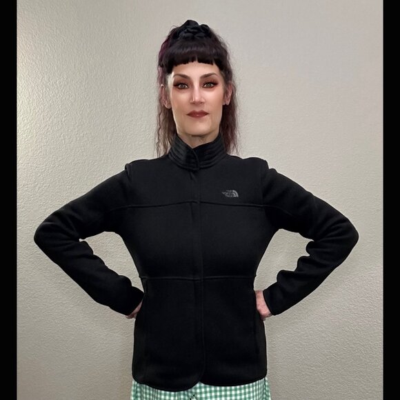 Black The North Face Sweater Jacket Athleisure Loungewear Workout Layer Fleece M - Picture 1 of 10